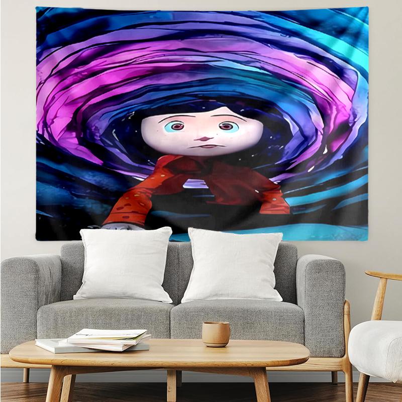 Coraline Print Tapestry, Backdrop, Easy Setup, Ideal for Bedroom, Office & Living Room, with Aesthetic Wall Hanging Decor.