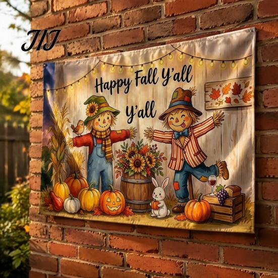 Decorative Fall Scene for Party 70 x 45 Inch Pumpkin Backdrop, Autumn Harvest Gnome Reusable Thanksgiving Banner Home Scarecrow Photography
