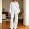 Women's V-Neck Pullover Sweatshirt and Wide Leg Pants Set Casual Outfit
