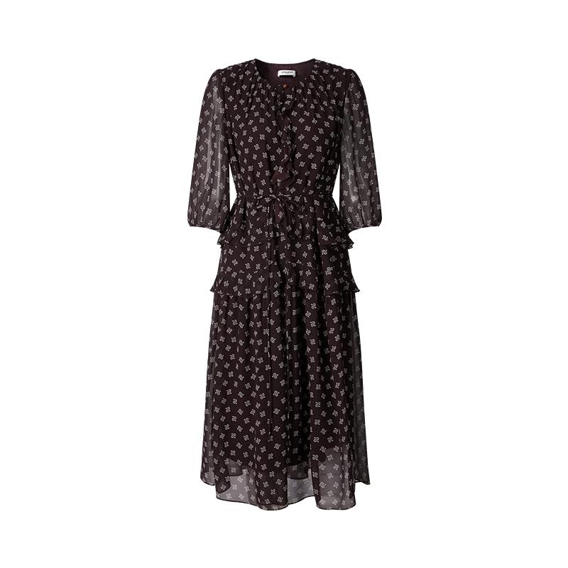 JZ Annakol Retro Ruffle Waist Chiffon Floral Dress M