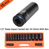 10-32mm 1/2" Inch Drive Deep Impact Metric Socket Set Air Garage Sockets 15pc Black