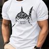 Men's pattern T-shirt white, bold shark design