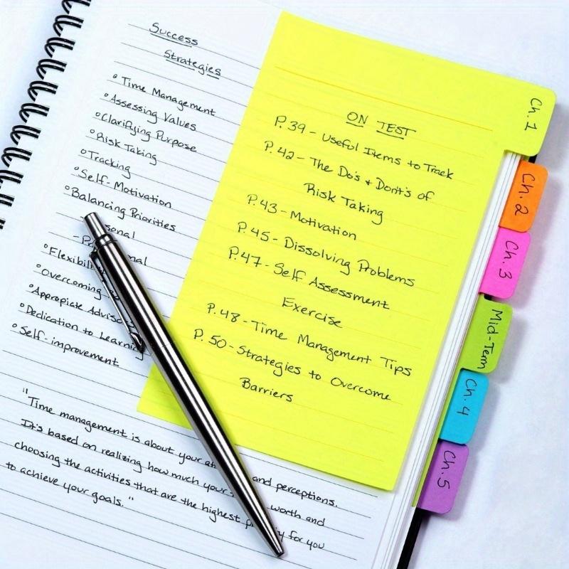 1Pc Divider Sticky Notes, Tabbed Self-Stick Lined Note Pad, 60 Ruled Notes, Assorted Neon Colors Index Sticky Notes