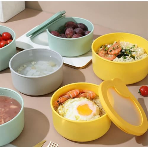TAKEY Round Bento Box, Large Capacity (600ml/1000ml), Plastic, with Leak-Proof Lid, Refrigerator-Safe, Storage Case, Microwave-Safe, Unisex, Fashionab