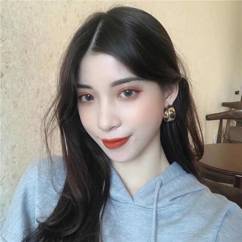 Golden Big hoop Earrings Korean Geometry Metal Earrings For women Female Retro Drop Earrings Trend Fashion Jewelry