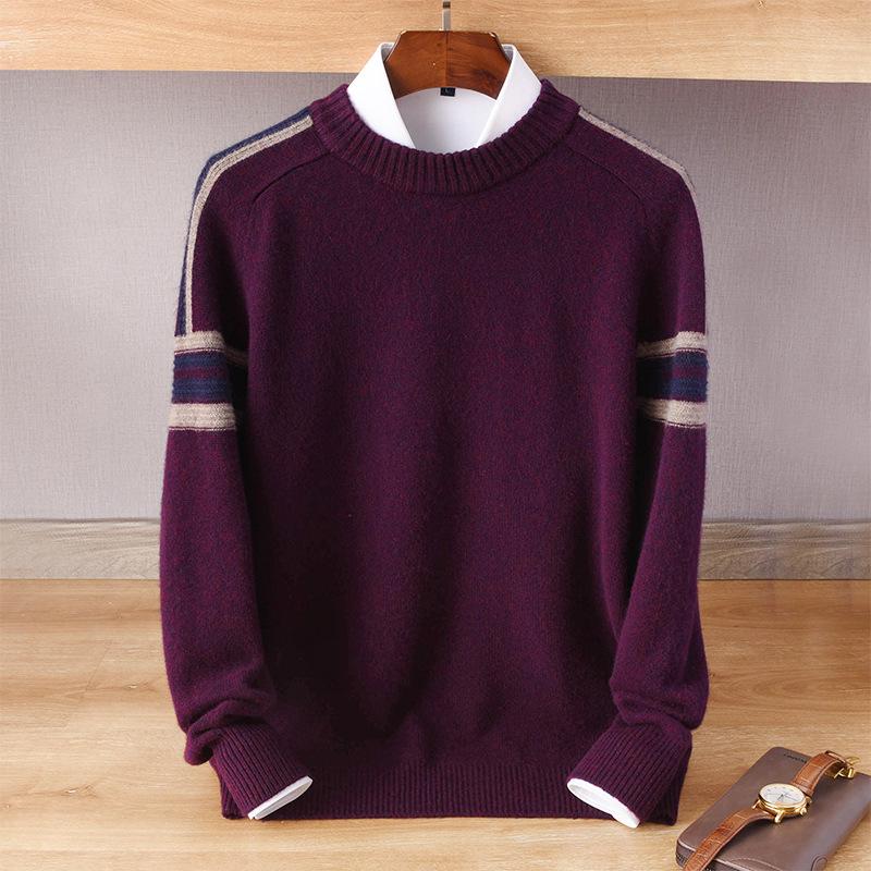 Men's Autumn Winter Cashmere Round Neck Thin Fashion Pullover Loose Wool Knit Sweater