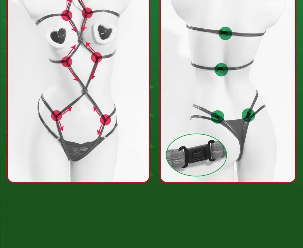 Pupubanbanya Lavender Bondage SM Cosplay Costume, Christmas Valentine's Day Underwear, Bikini, Red, Size L+