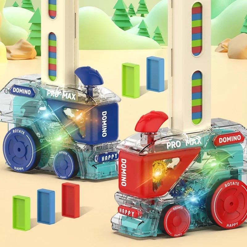 Electric Domino Train Puzzle Toys Kids Automatic Laying Dominoes Set Brick Blocks Kits Lighting Sound Educational Toy Children