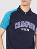 Champion Short Sleeve Polo Odor Color Graphic Logo Size L Men's Shirt, Quick-Drying, Antibacterial, Resistant, Block, Print, Striped, Golf, Navy,