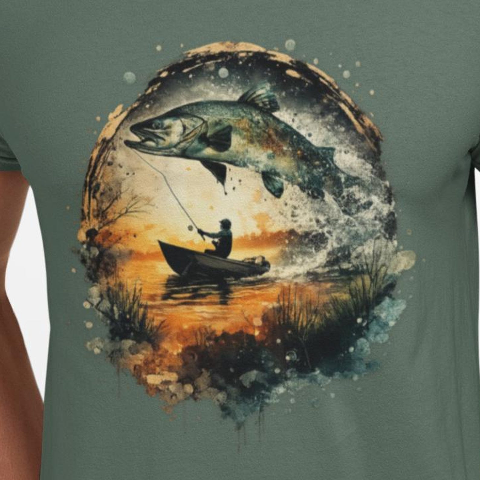Sunset Bass Fishing Shirt | Fisherman Boat Silhouette Tee 2XL