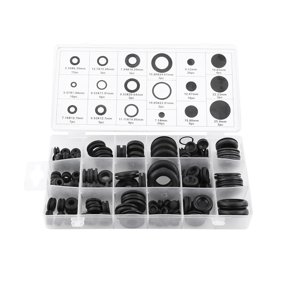 125 pcs 18 Sizes Rubber Grommet Kit Hollow Closed Wire Grommets Firewall Grommet