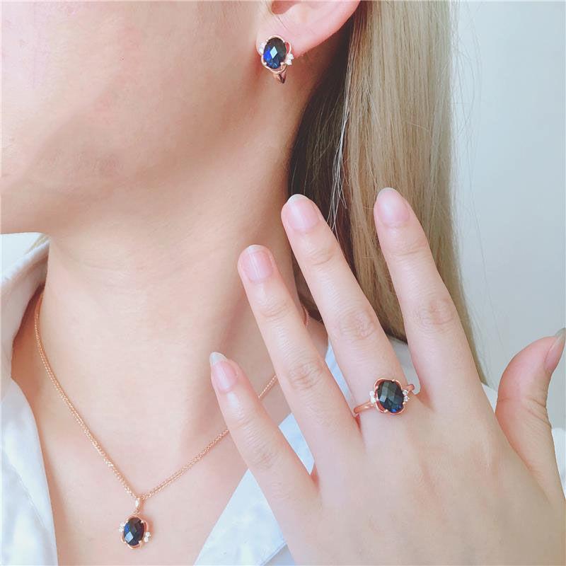 Exquisite Russian Purple Gold Inlaid Bluestone Earrings Mori-Plated Rose Gold Temperament High-End Colored Gold Earrings Women