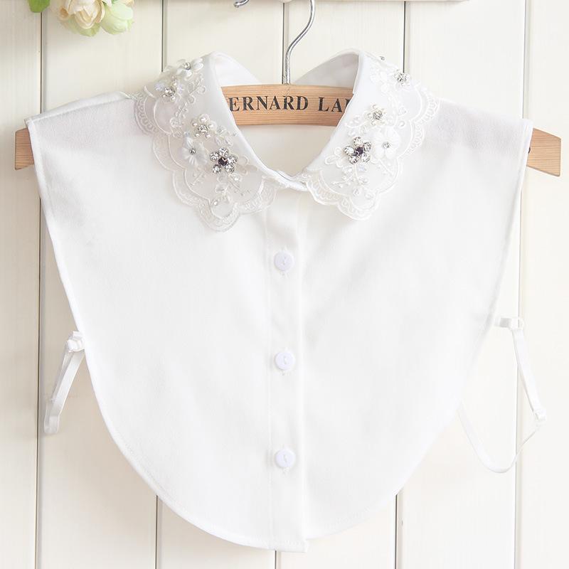 Korean Style Floral Beaded Rhinestone Chiffon Fake Collar for Women