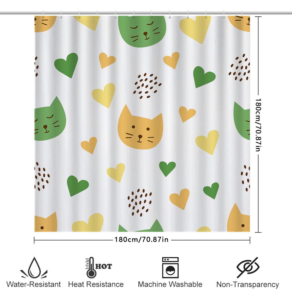 Decorate Your Bathroom With This Adorable Cat Heart Shower Curtain Set!