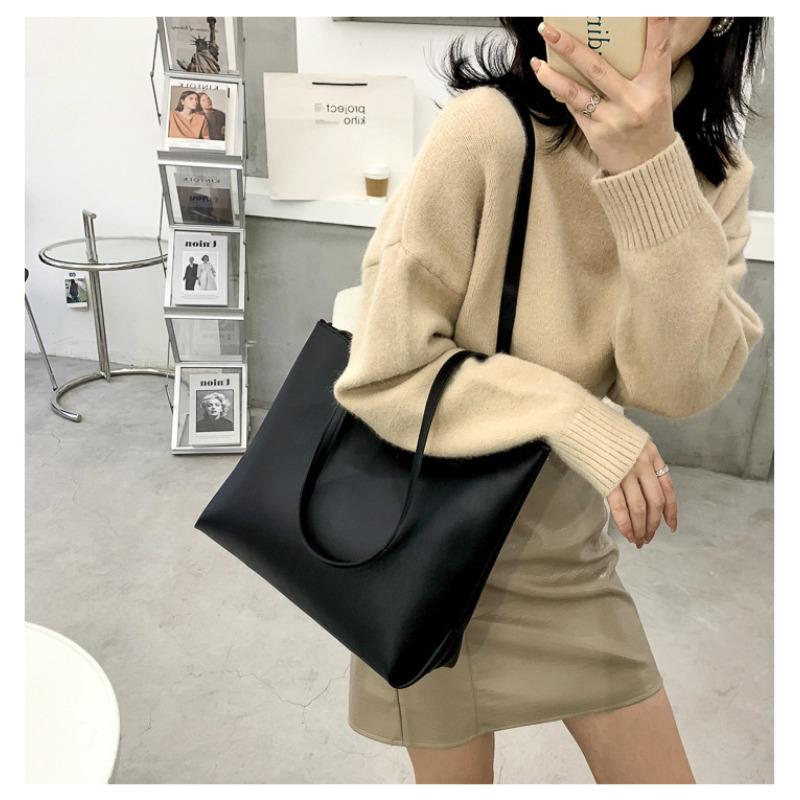 Simple Style Large Capacity Faux Leather Tote Bag for Women Solid Color Casual Shoulder Handbag