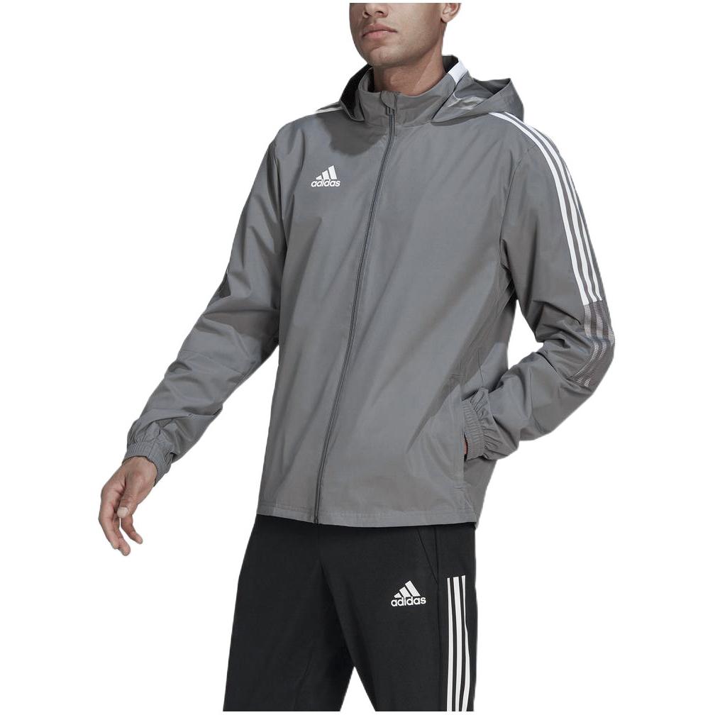 adidas Solid Striped Letter Print Logo Zip Hoodie Jacket Men Outerwear Gray GM7389