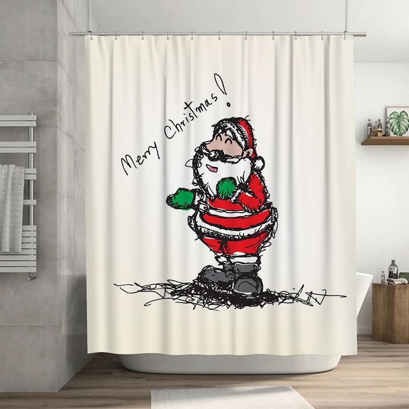 

TU Christmas Santa Claus Shower Curtain Festive Holiday Bathroom Decor Merry Xmas Pattern Waterproof Home Textile Gift 90x180cm35x71in