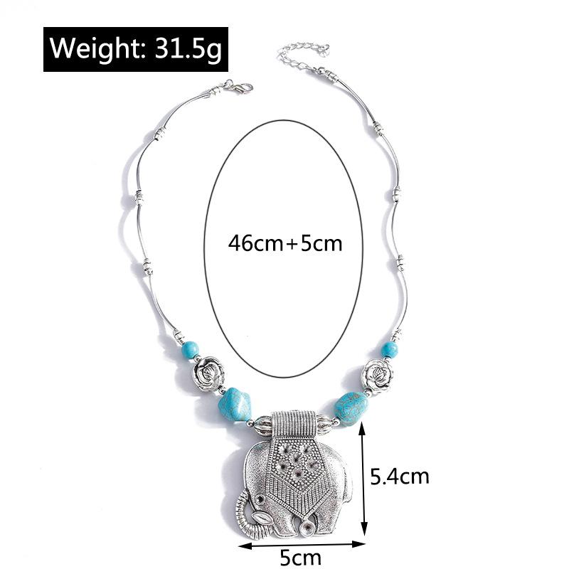 Cartoon Animal Elephant Pendant Retro Ethnic Style Turquoise Clavicle Necklace