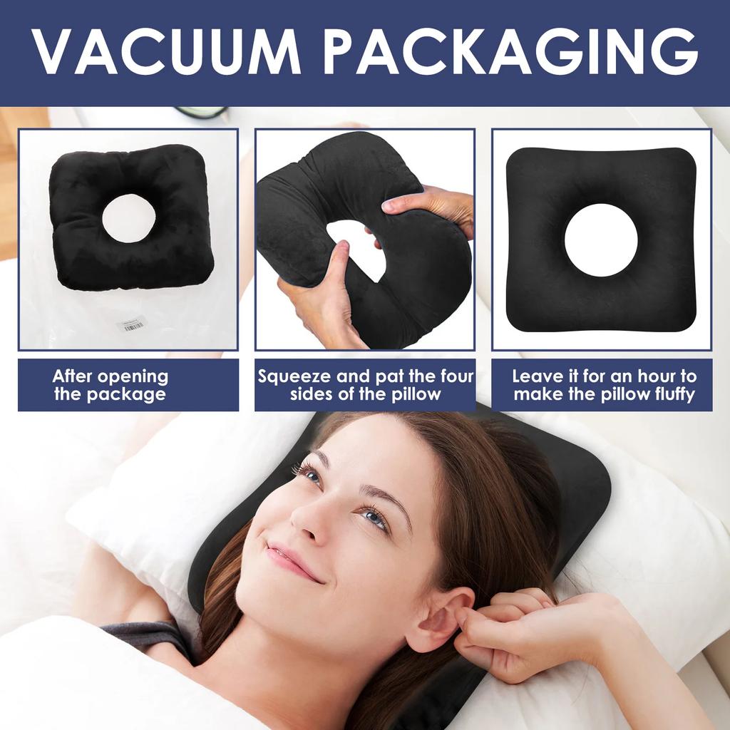 Ear Piercing Pillow Cotton O Type Hollow Design Side Sleeping Pillows Soft and Comfortable Donut Pillow for Home Travel Office