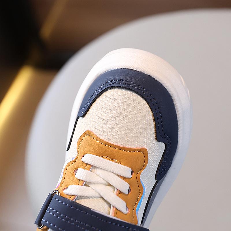 Children's Color Block Sports Shoes - Breathable Leather Panel Kids' Running Shoes for Spring/Autumn (Unisex).
