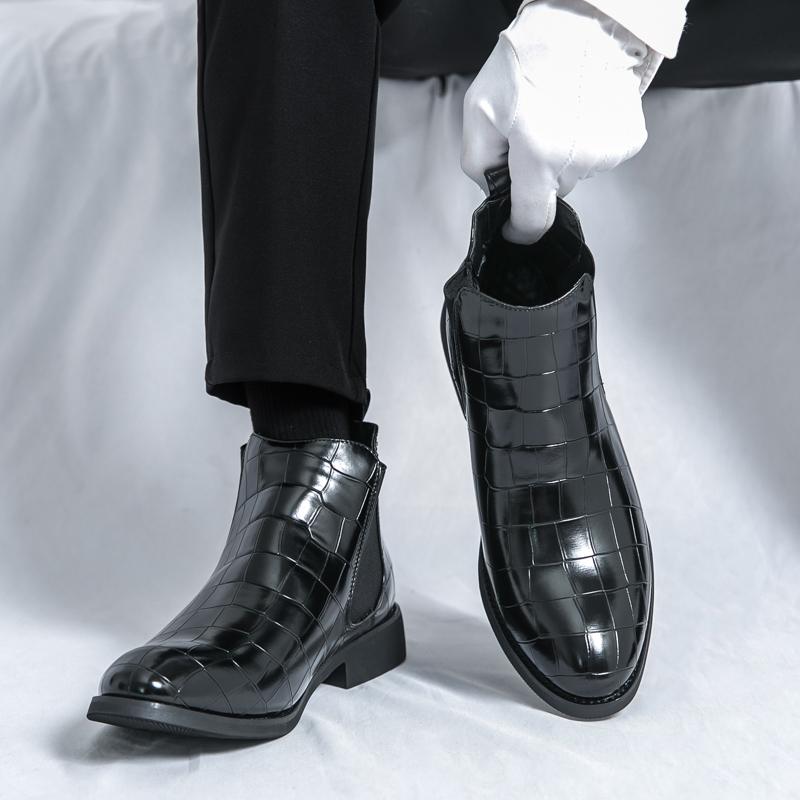 Modne, uniwersalne męskie buty podstawowe Męskie casualowe buty Chelsea Modne buty do kostki w stylu brytyjskim Męskie ręcznie robione wsuwane buty z wysoką cholewką