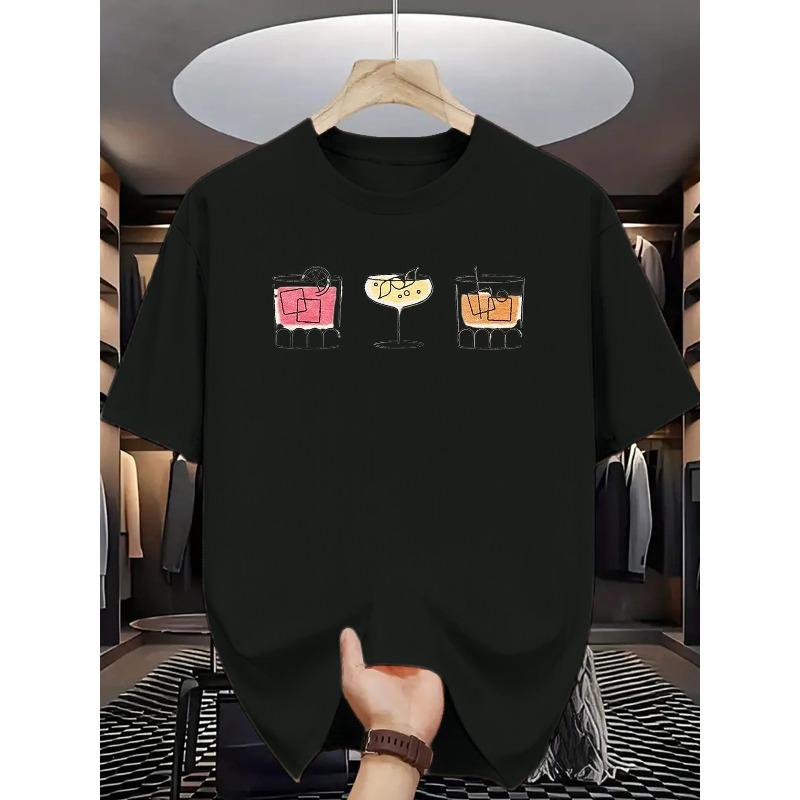 

European sizes Cocktail Art Print T-Shirt, a Fashionable Trend Essential for Bar Gatherings and Parties, Perfect for Young People 4XL чорний