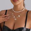 Beach Style Starfish Pendant Necklace Alloy Beads Layered Choker Chain Shell Necklace  for Women