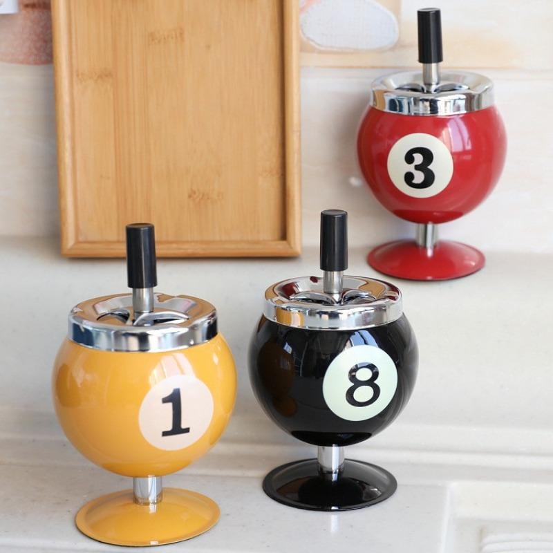 Hot Selling Creative Metal Ashtray Lidded Anti Smoke Ash Flying For Office Billiard Bar KTV Home Decor
