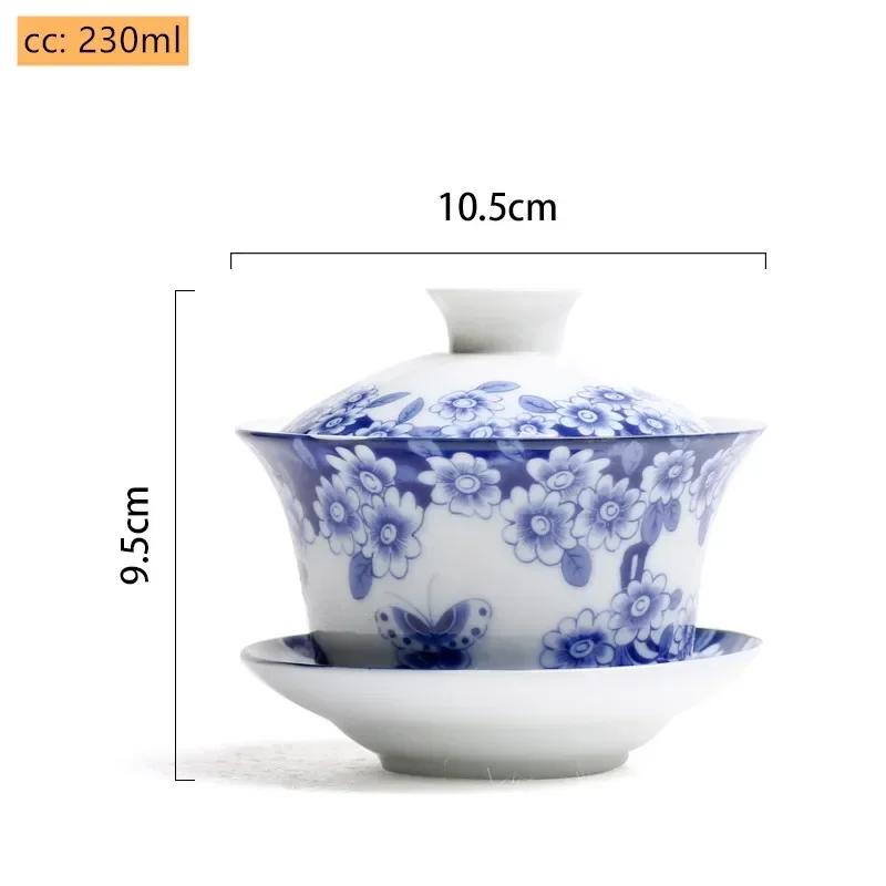 Jingdezhen White Porcelain Gaiwan Tea Cup Blue and White Porcelain Tea Maker Ceramic Handpainted Tea Bowl Tea Set Supplies