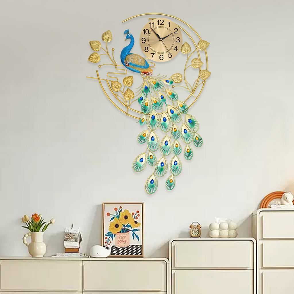 Peacock Wall Clock for Living Room Decor, Modern Luxury Wall Clock, Silent Non-Ticking Battery Operated Wall Clock(Not Included)
