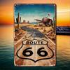 Vintage Route 66 Metal Sign  Rustic Desert Wall Art with Cacti and Mountains Perfect for Cafes Kitchens Clubs Bars and Hom