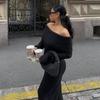 Off Shoulder Casual Dress Knitwear Maxi Dress Female Slim Elegant Fashion Autumn 2025 Ribbed Knit Dress For Women Long Dress