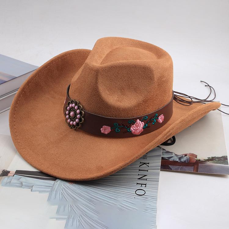 Western Cowboy Style Tibetan Bull Head Accessories Fashion Top Hat Autumn/Winter New Collection Deer Skin Velvet Large Edge Riding Hat