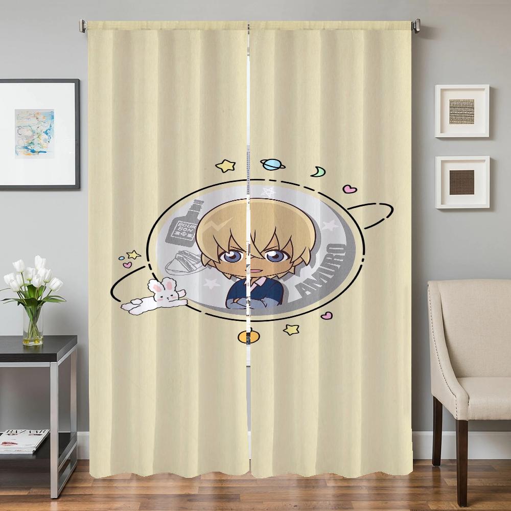 Set Of 2 Window Kitchen Curtains Living Room Door Curtain Detective Conan Bedroom Decoration Partition Blackout Polyester Ideal For