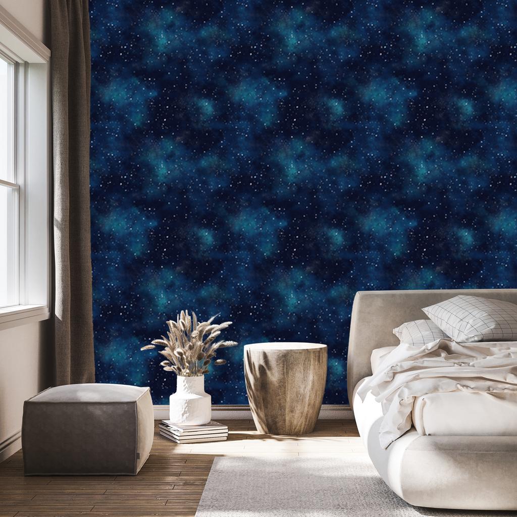 Watercolor Galaxy Wallpaper Navy Blue and Turquoise, Navy Blue Background 50x1000