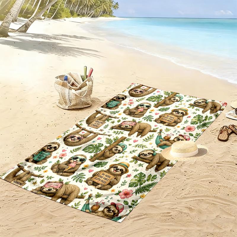 Sloths Print Beach Towel, Large Soft Quick Dry Towel for Beach Camping Swimming
