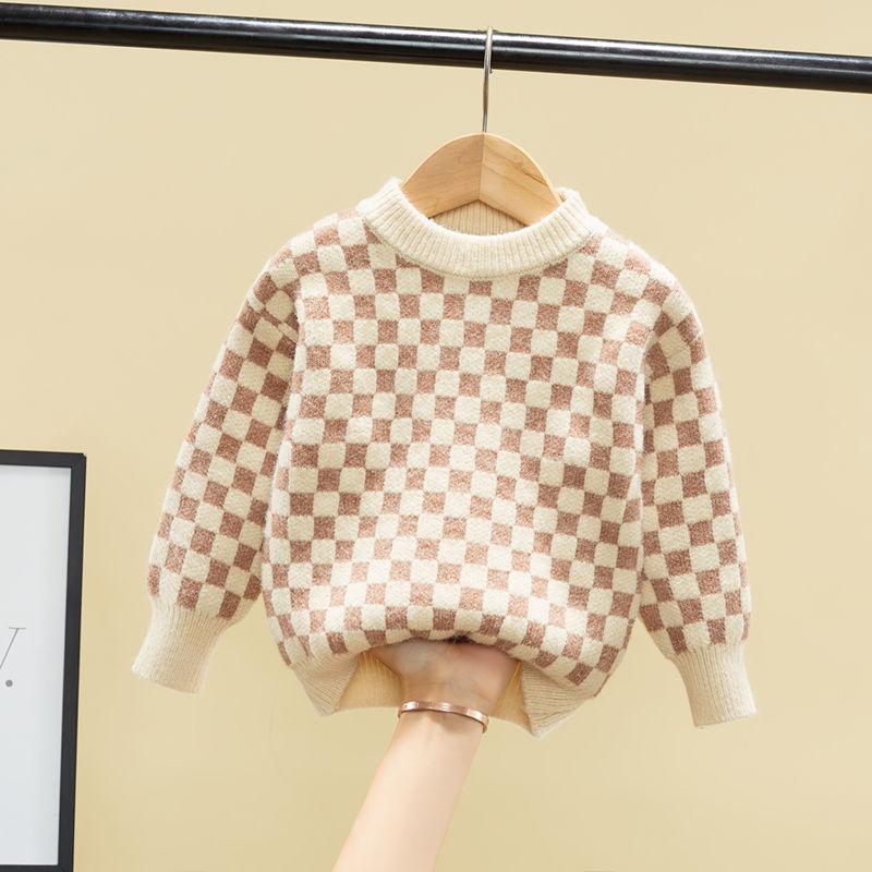 

Детский свитер Вязаный свитер Детский облегающий базовый свитер Круглый вырез Пуловер Свитер 80 коричневый