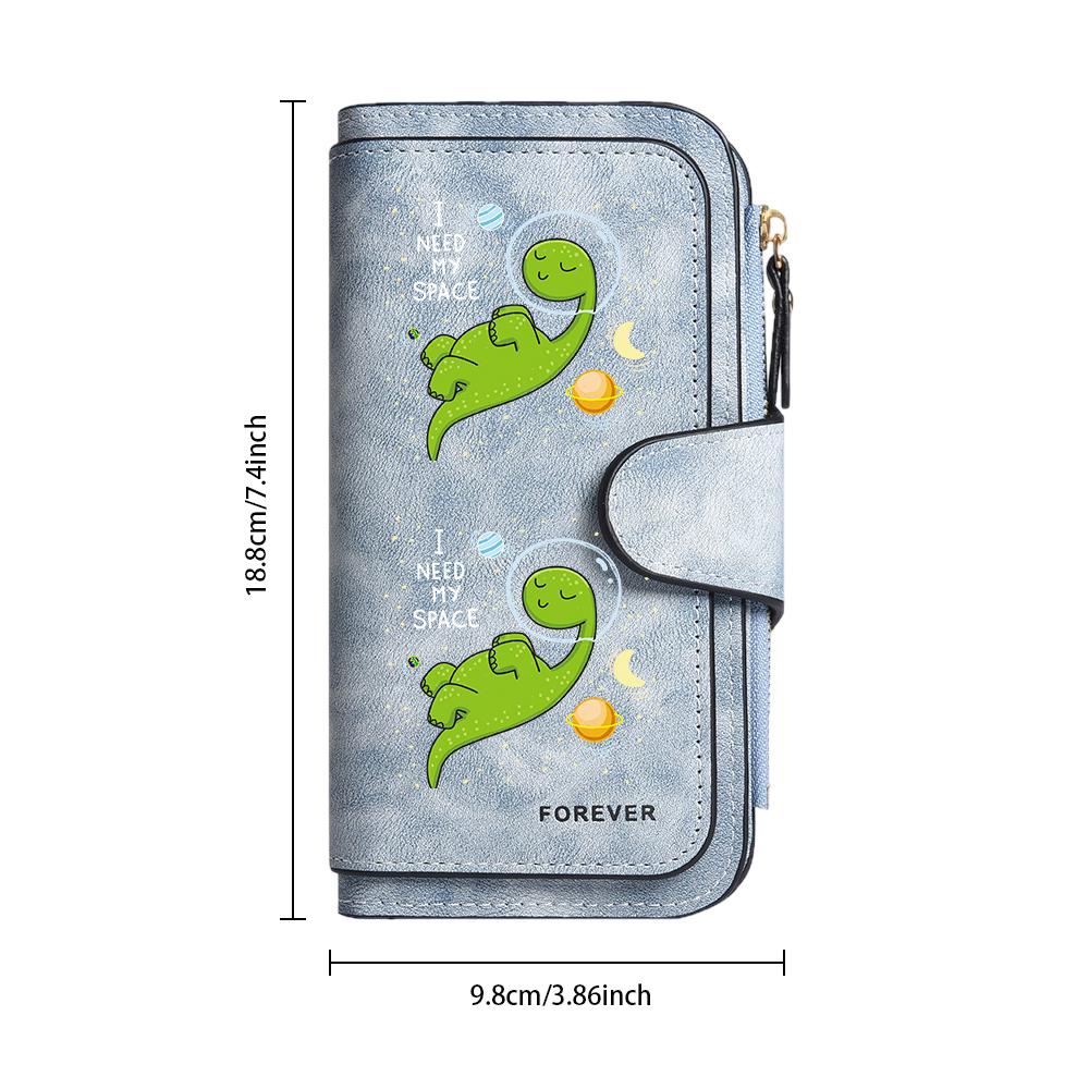 Cute Dinosaur Print Long Wallet Women Fashion PU Leather Card Holder Portable Casual Coin Purse