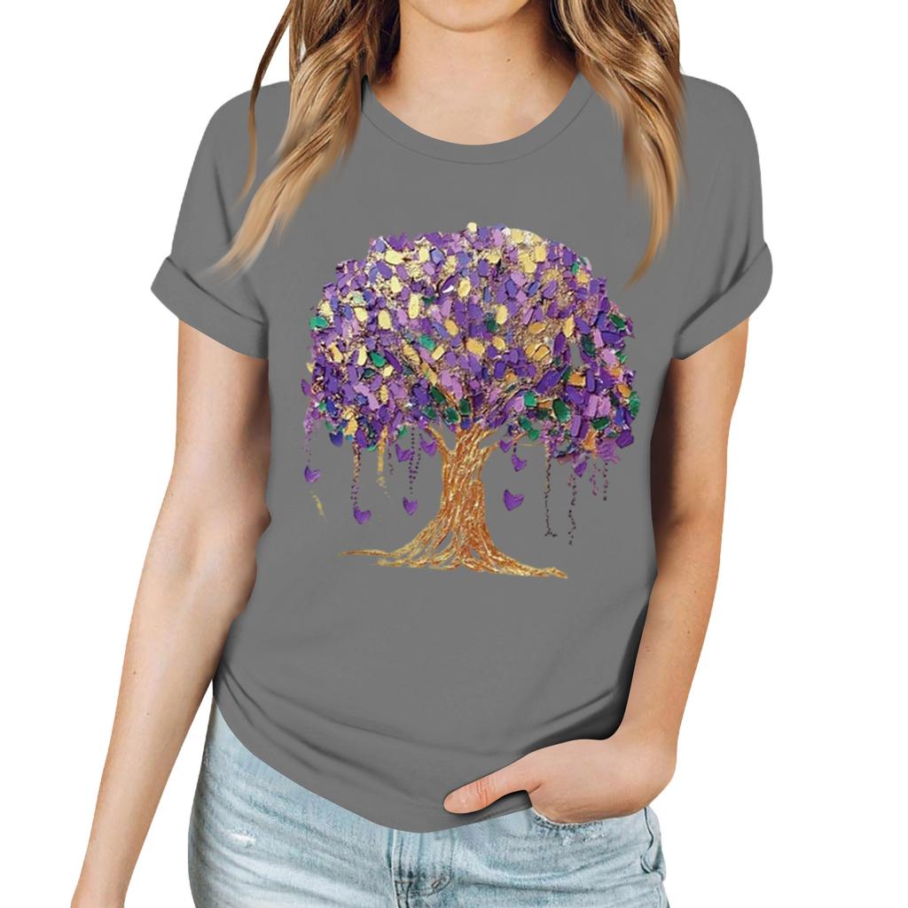 Women's Casual Carnival Print T-Shirt Round Neck Pullover Short Sleeve Top