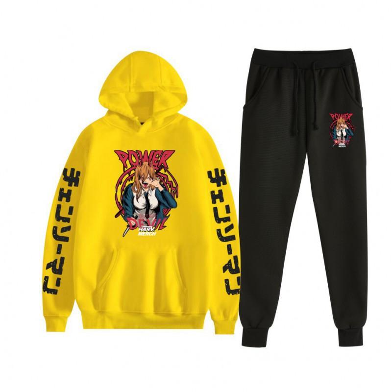 Chainsaw Man Couples Hoodie Sweatpants Set Long Sleeve Casual Outfit Men Women