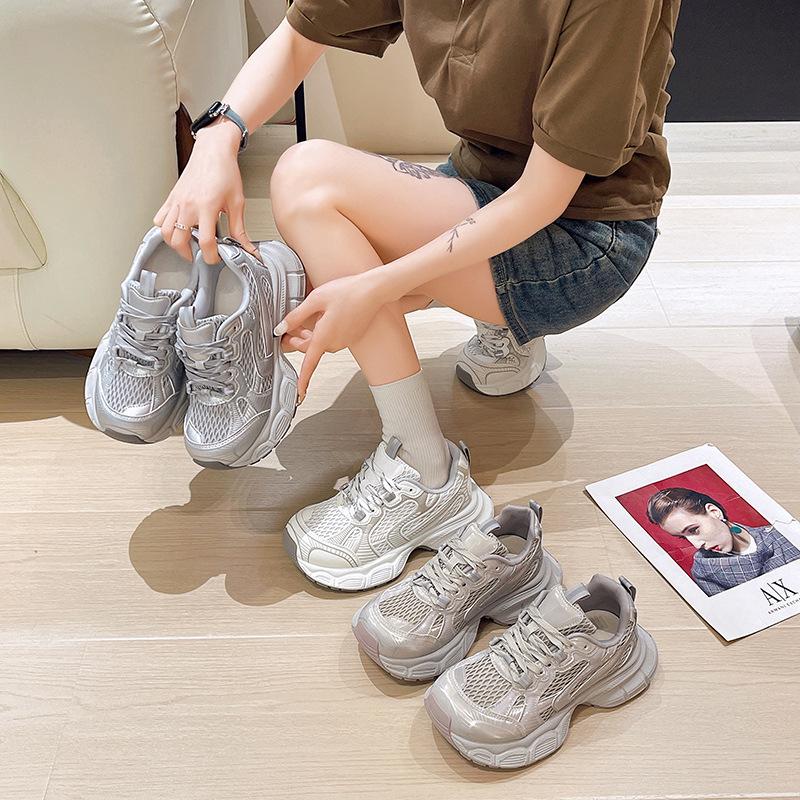 Thick-soled 2025 Spring and Summer New Lace-up Dad Shoes New Trendy Sports Shoes Breathable Casual Sports Shoes Heightening Shoes