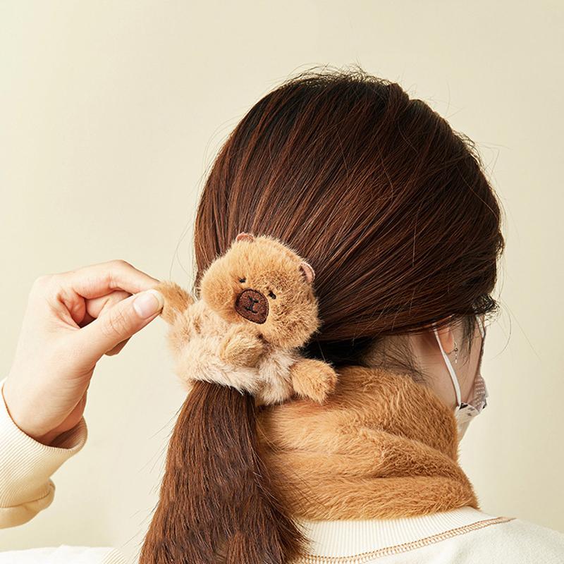 Kawaii Capybara Hair Scrunchies Cute Cartoon Animal Plush Hair Rope Ponytail Holder For Girls Lovely Hair Accessories