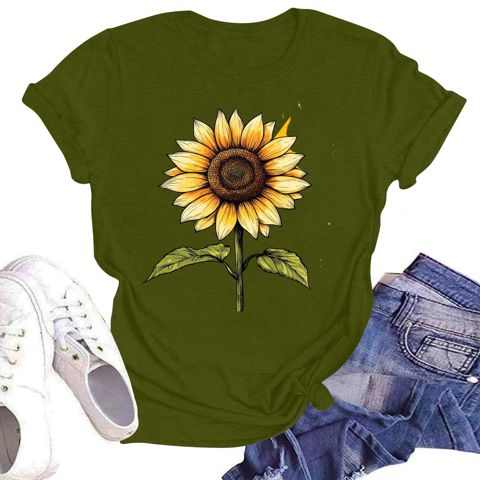 

Женская повседневная свободная футболка с принтом, круглый вырез, пуловер, короткий рукав, топ L армия зеленый