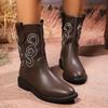 Fashion Ladies Shoes Slip-on Women's Boots New Embroidery Modern Boots Women High Quality Plus Size Mid-Calf Boots