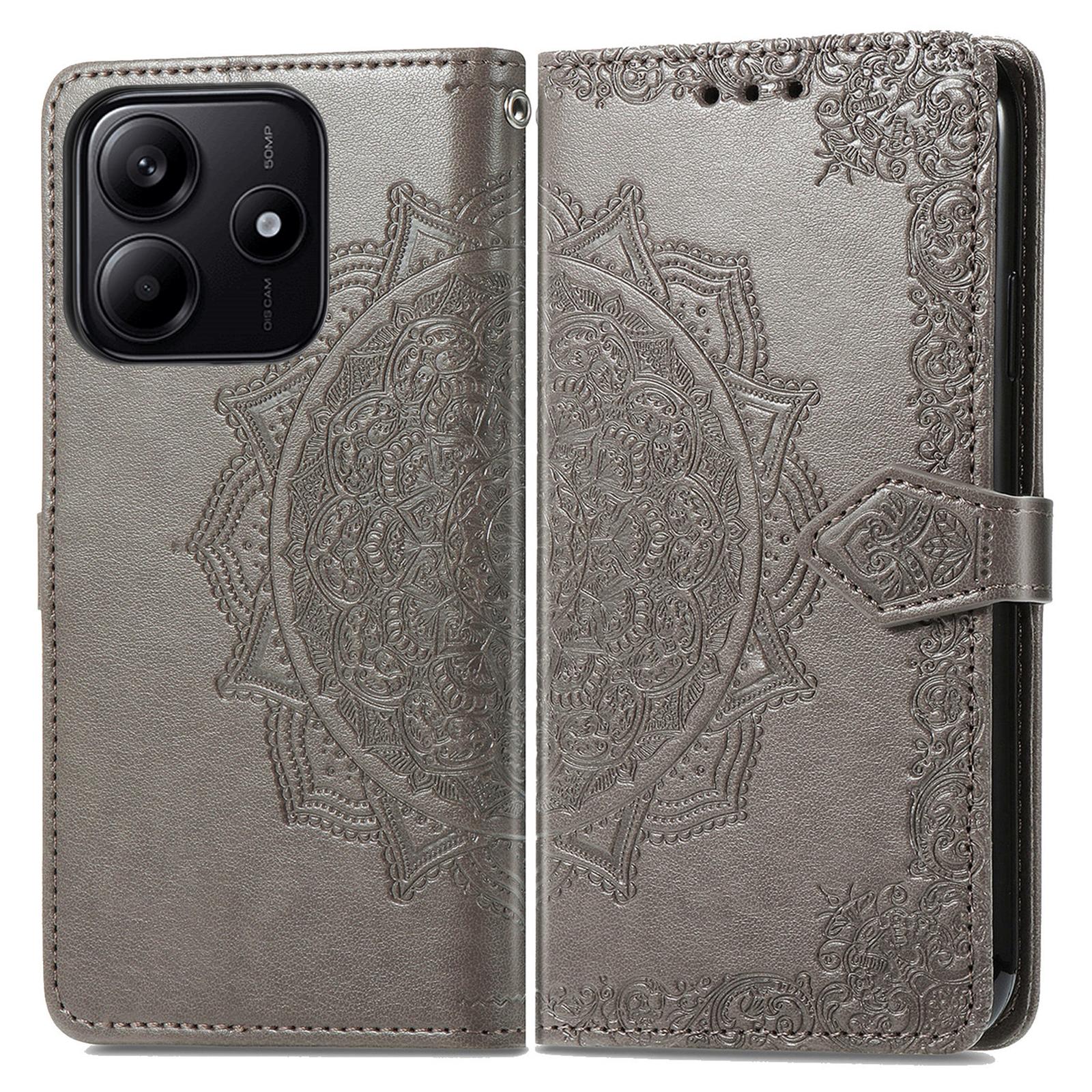 

Для Xiaomi Redmi Note 14 5G чехол-кошелек Mandala Flower кожаный чехол для телефона подставка вид Grey