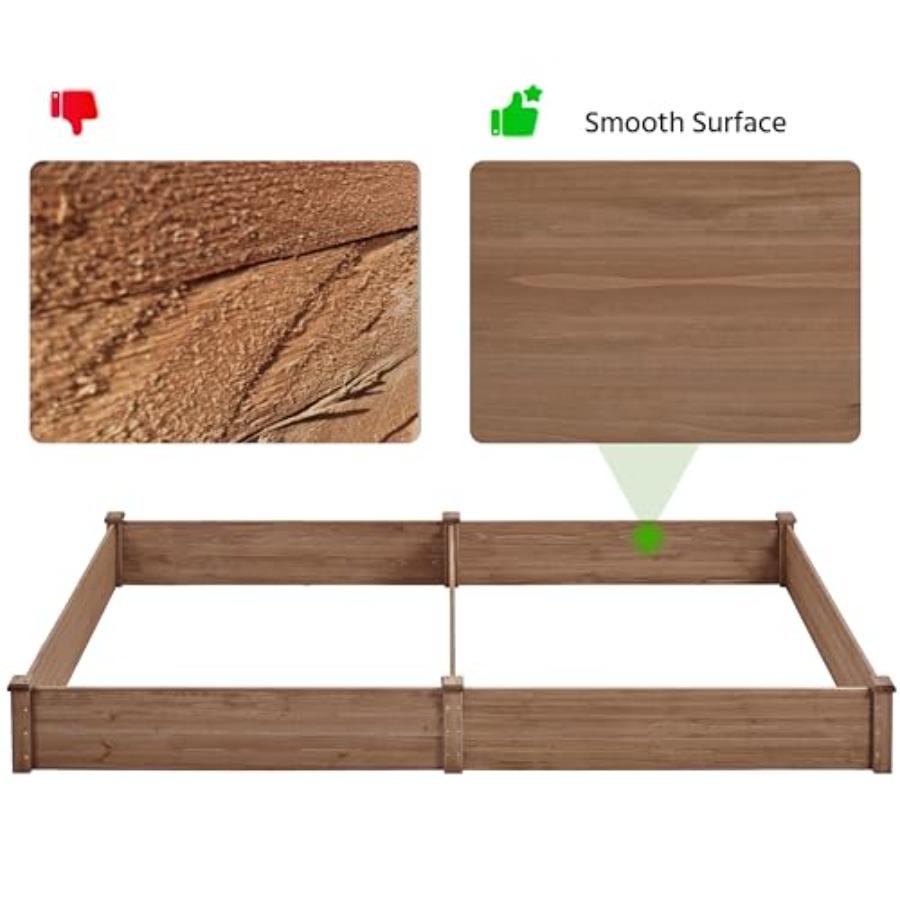 92.5 x 47.5 x 10in Wooden Raised Garden Bed 8x4ft Planting Box for Backyard Outdoor Horticulture Use Brown