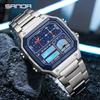 SANDA 6257 Men's Electronic Watch Fashion Calendar Luminous Waterproof Stainless Steel Strap Alarm Clock Sports Digital Watches