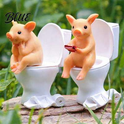 Unique Window Sill Ornaments 3D Printed Toilet Pig Figurine Resin Miniature Piglet Ornament for Desktop Decoration Funny Figurines Statue