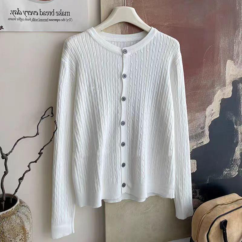 Women's thin Knit Cardigan Spring and Summer Solid Color Round Neck Knit Cardigan
