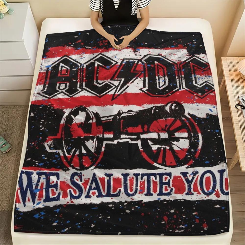 1Pc Ac-dc Music Band Print Flannel Blanket, High quality Comfortable for All Seasons, Home Decor, Warmth and Comfort, Perfect for Christmas Gifts